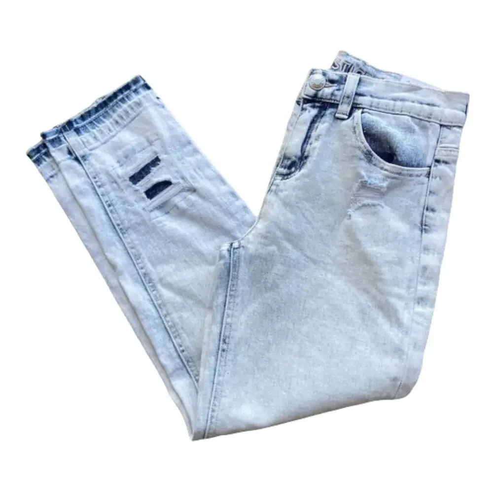 Justice Girls Jeans Sz 14S High Rise Straight Acid Washed Distressed‎ Ripped NEW